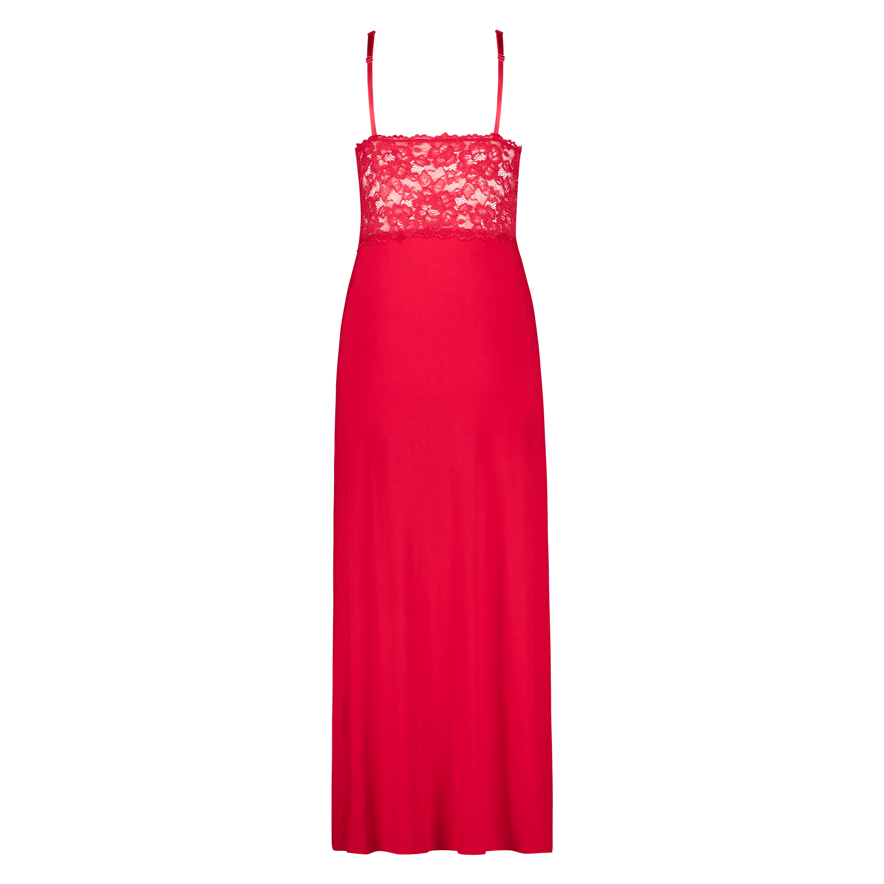 Long slip dress Modal lace, Czerwony, main