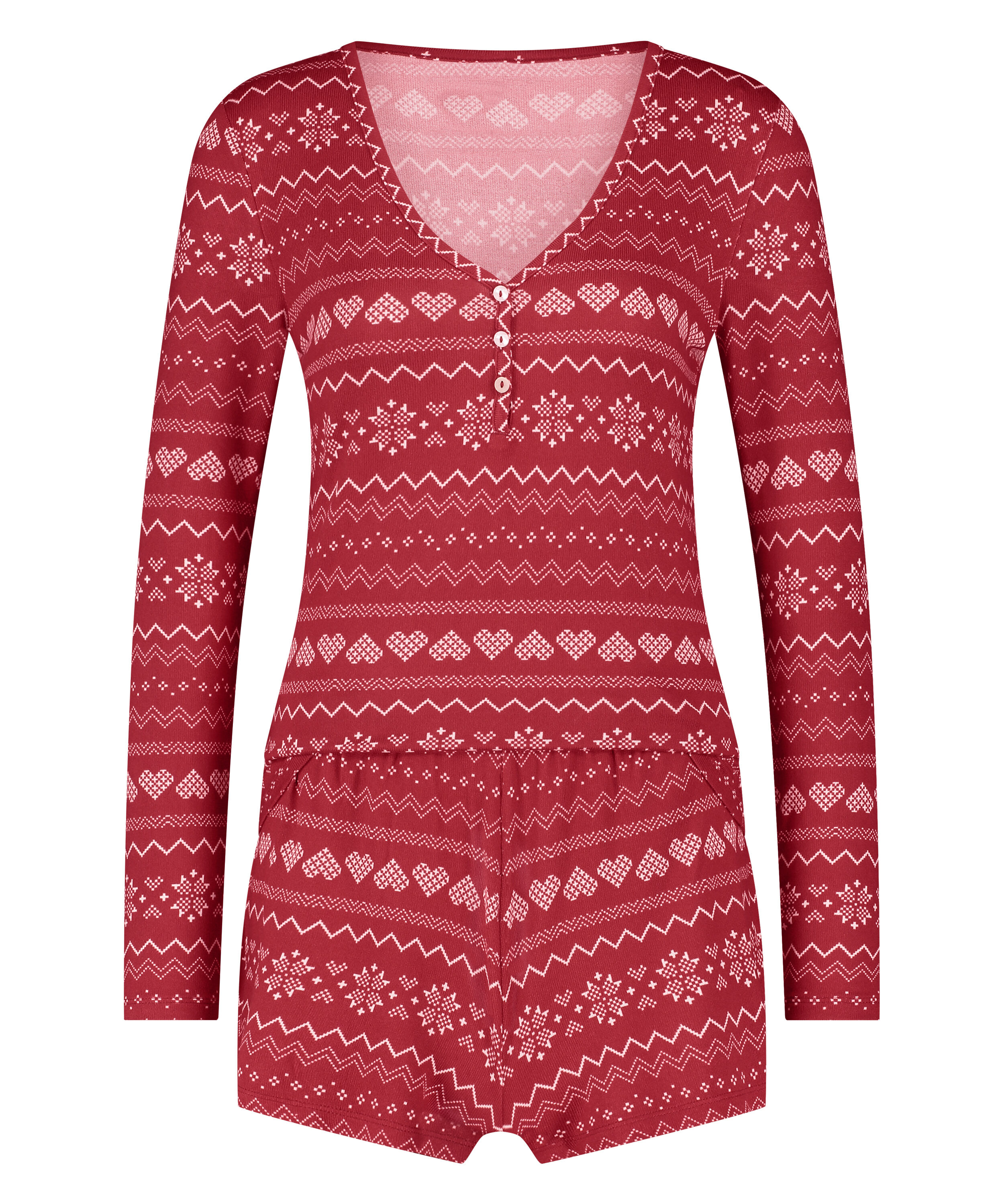 Koronkowa piżama z długim rękawem, Czerwony