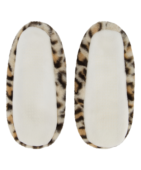 Leopard Cosy Ballerina Slippers, Beżowy