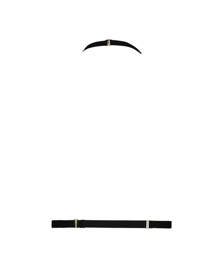 Biustonosz bralette ze sztucznej skóry z łańcuszkiem, Czarny