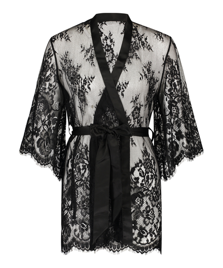 Kimono z koronką Isabelle, Czarny