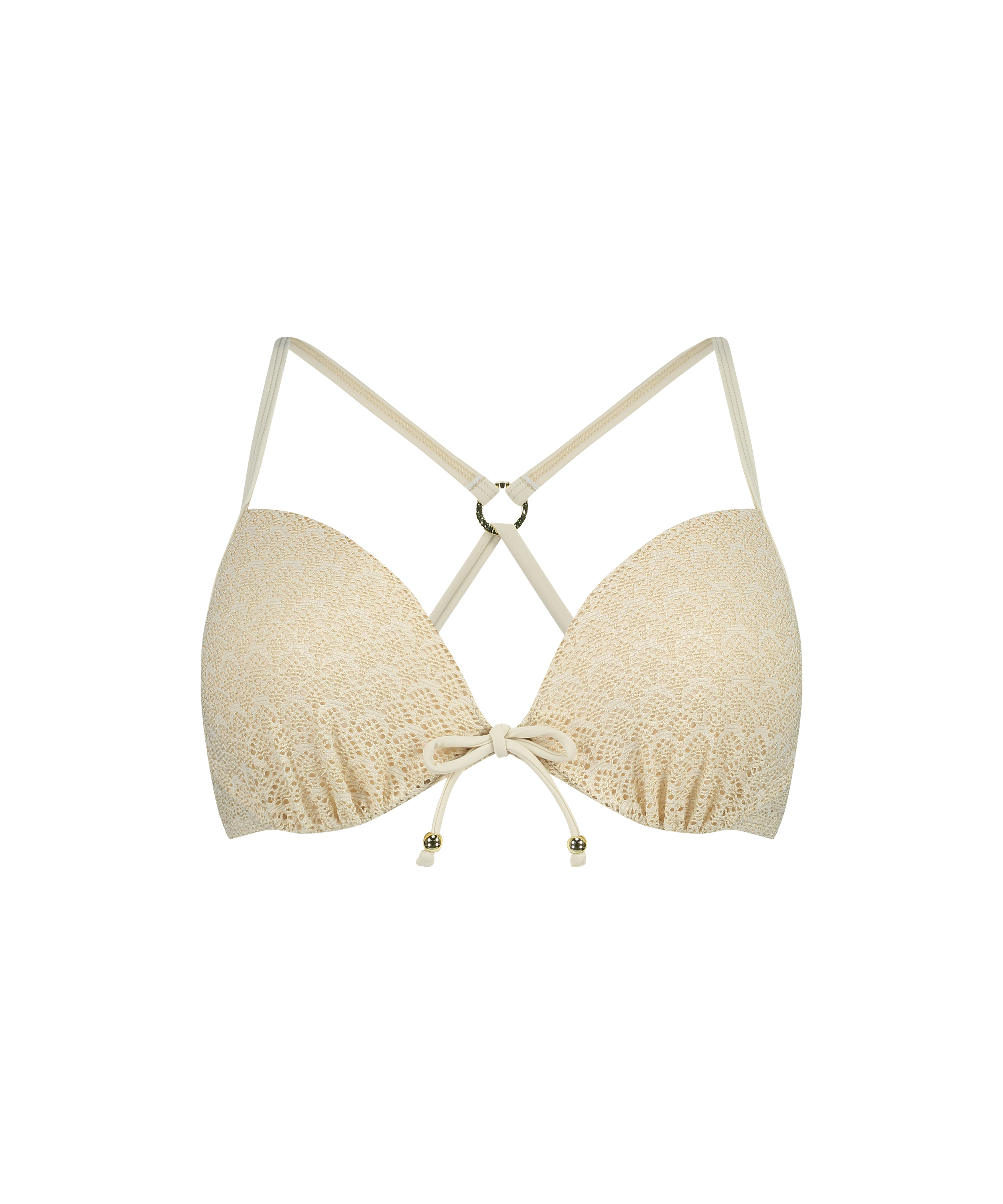 Crochet Bikini push-up Lurex Top, Biały, main