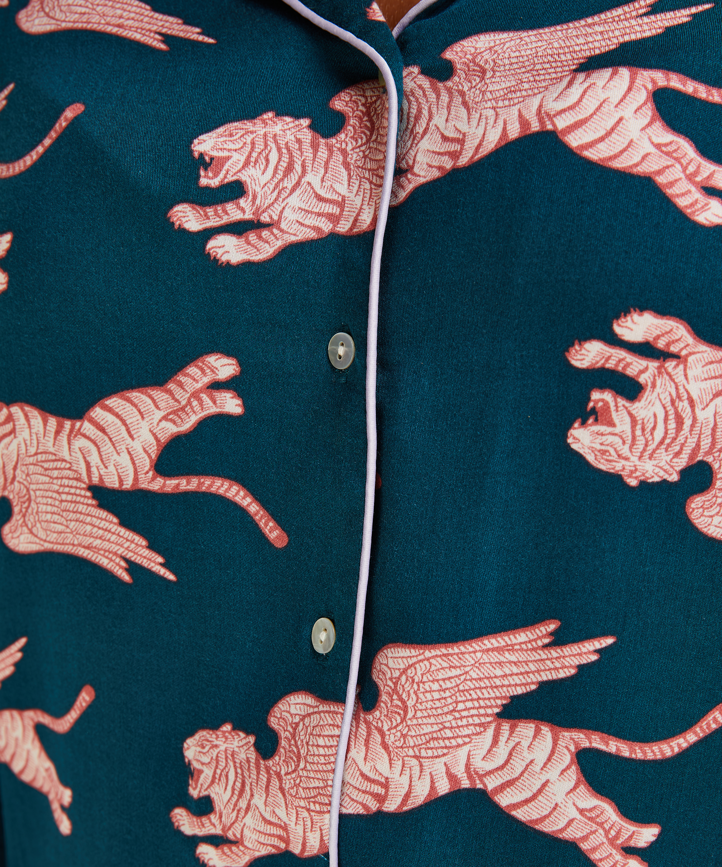 Woven Pyjama Jacket Long Sleeves, Niebieski, main