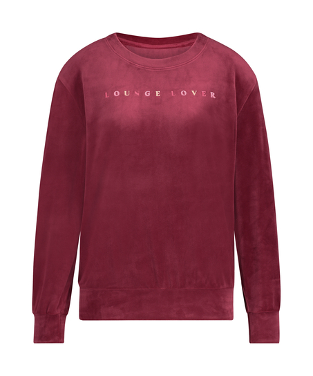 Welurowy top z długimi rękawami, Czerwony