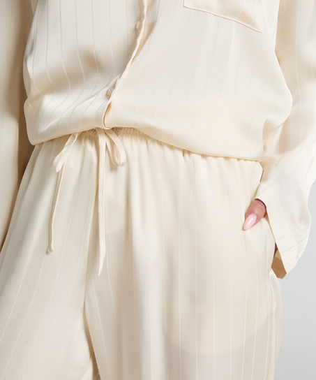 Spodnie satynowe w prążki, Biały