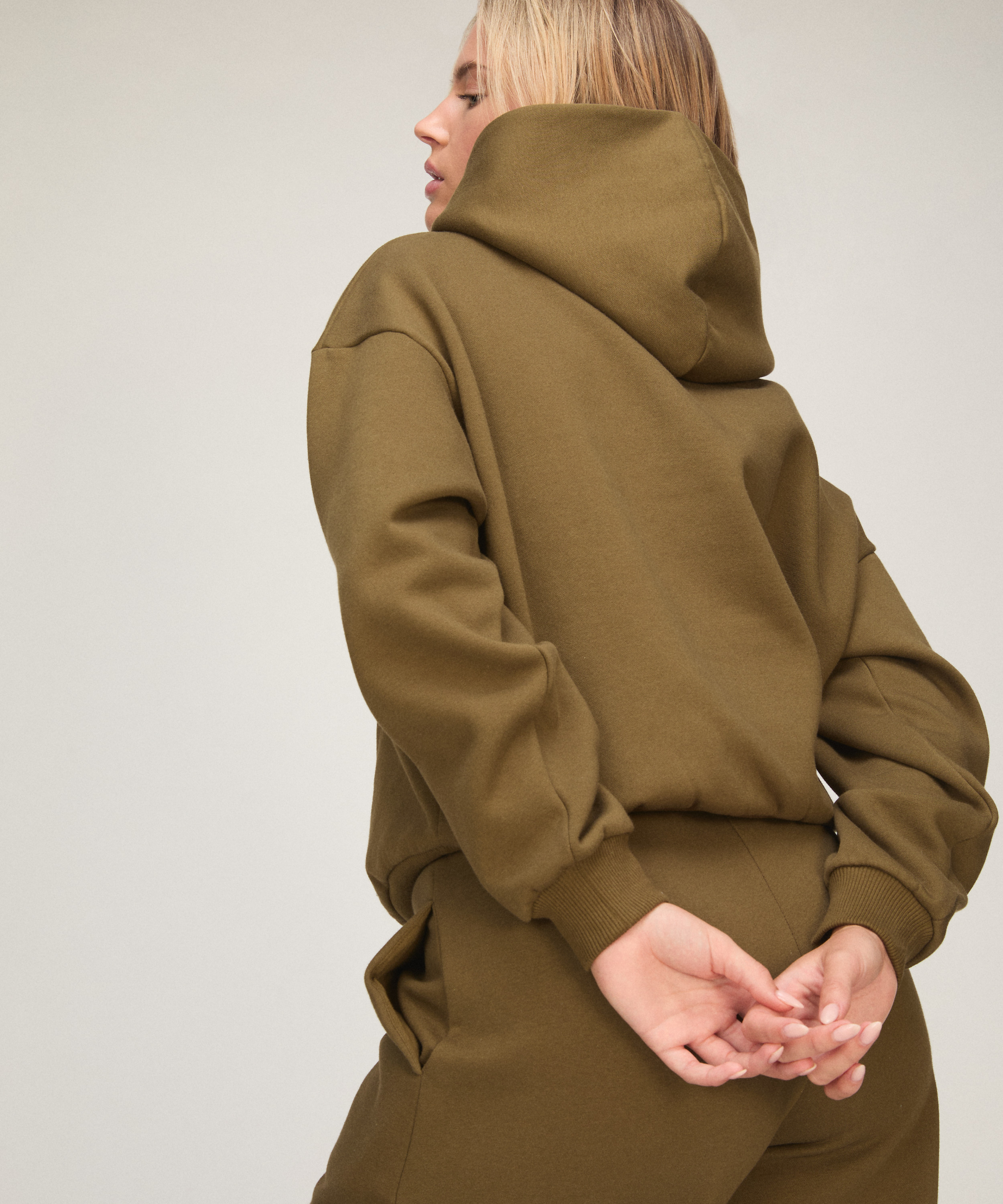 Bluza z Kapturem z Czesanej Dzianiny Dresowej, Zielony, main