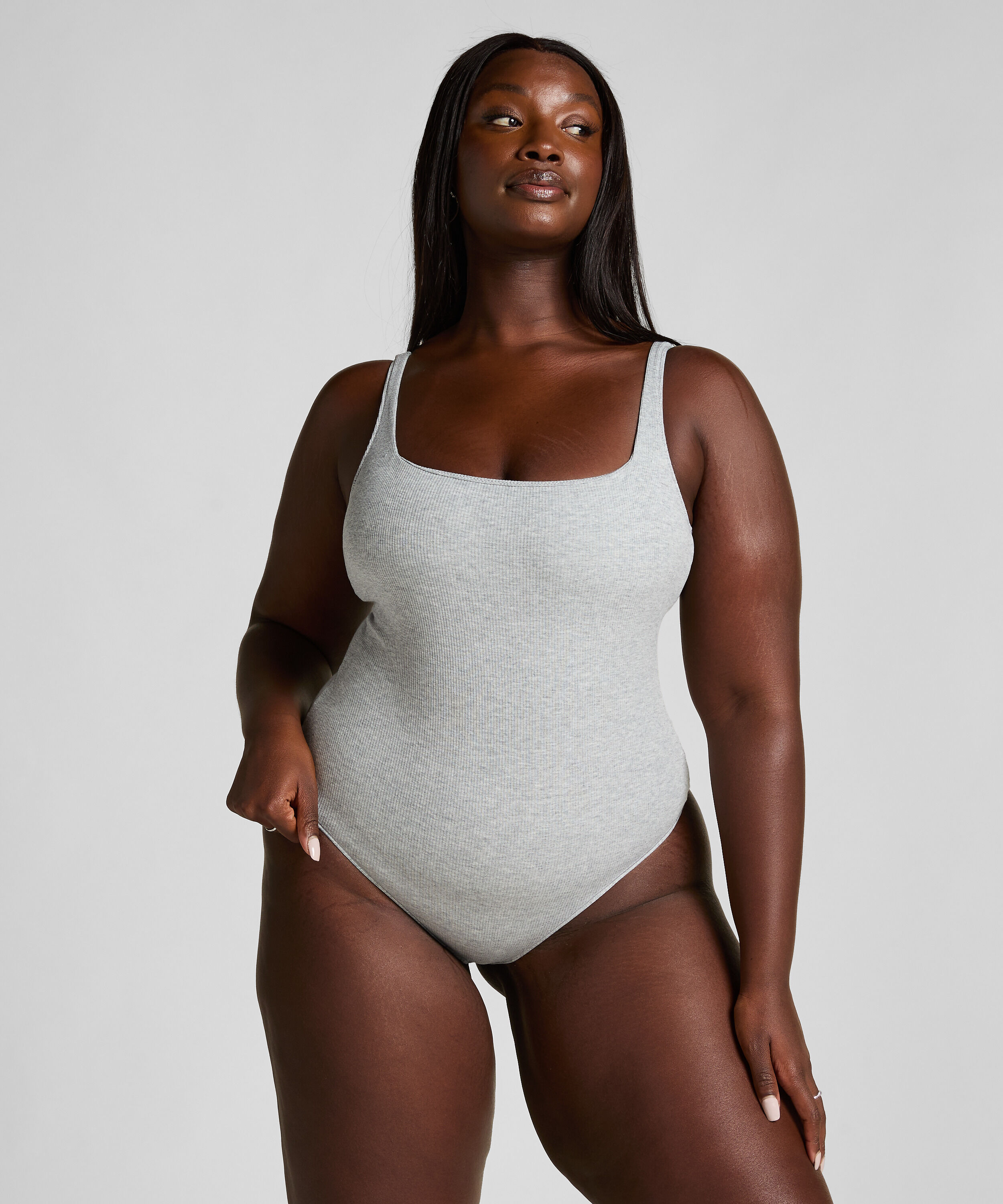 Prążkowane bawełniane body, Szary