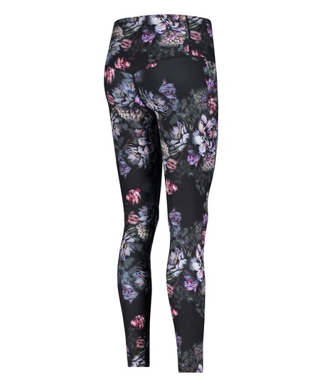 HKMX High Waisted Flower Sports Leggings, Czarny