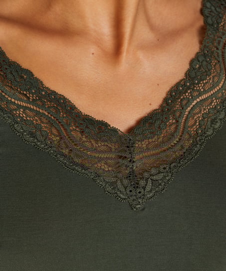 Dżersejowy top od piżamy z długimi rękawami, Zielony