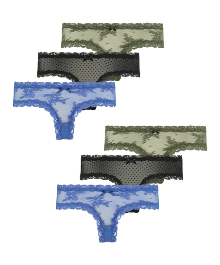 Zestaw 6 par Figi brazylijskie w kształcie litery V z siateczki, Niebieski