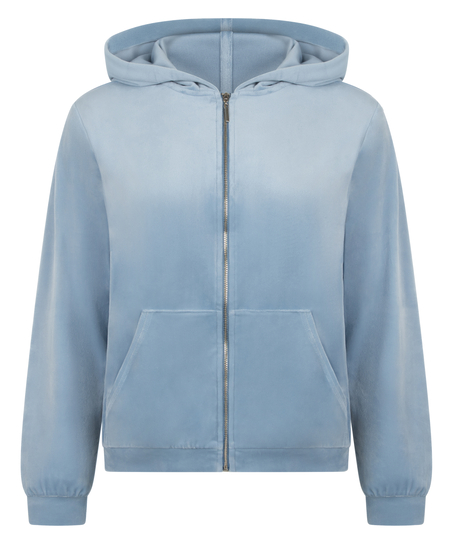 Welurowa bluza z kapturem, Niebieski