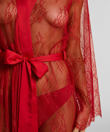 Długie kimono z koronką, Czerwony