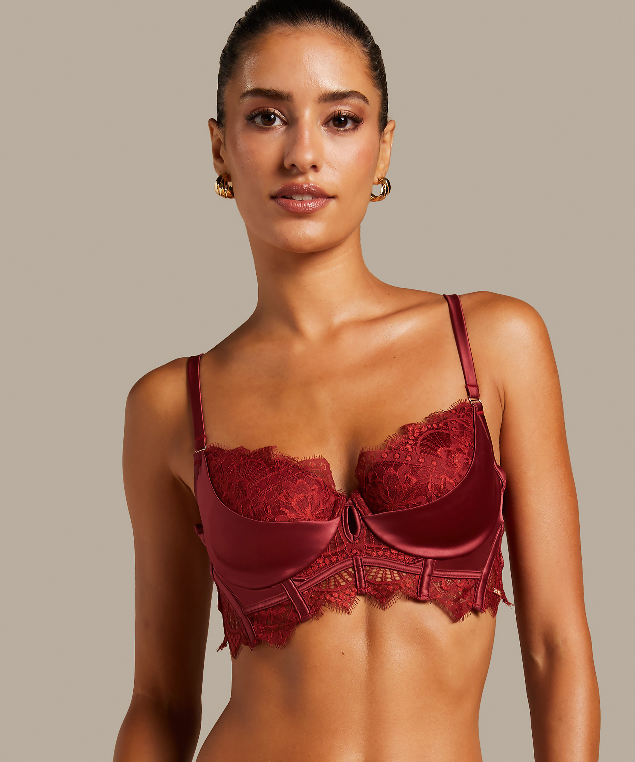 Zoe Padded Longline Underwired Bra, Czerwony, main
