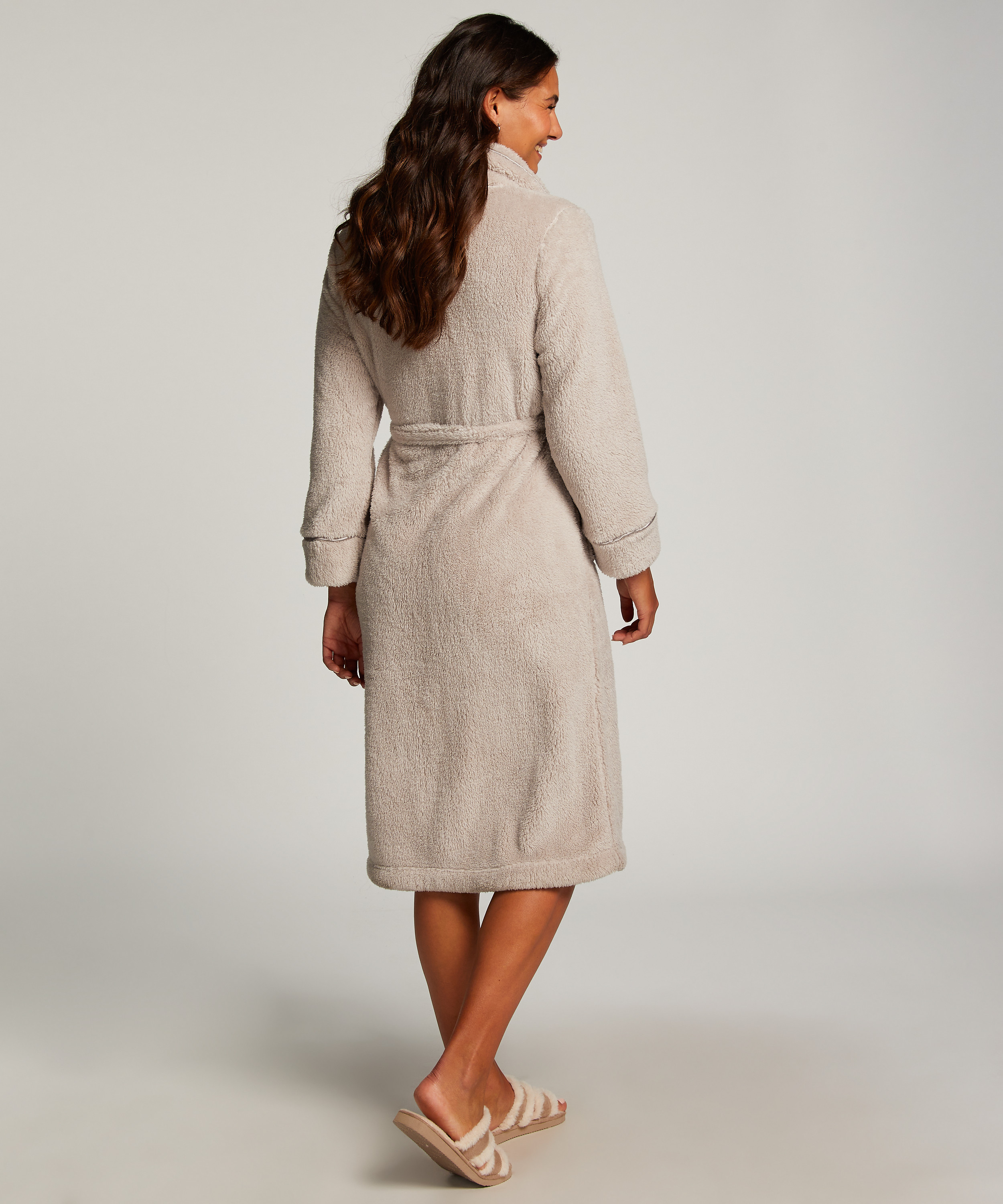 Długi szlafrok z polaru, Brązowy, main