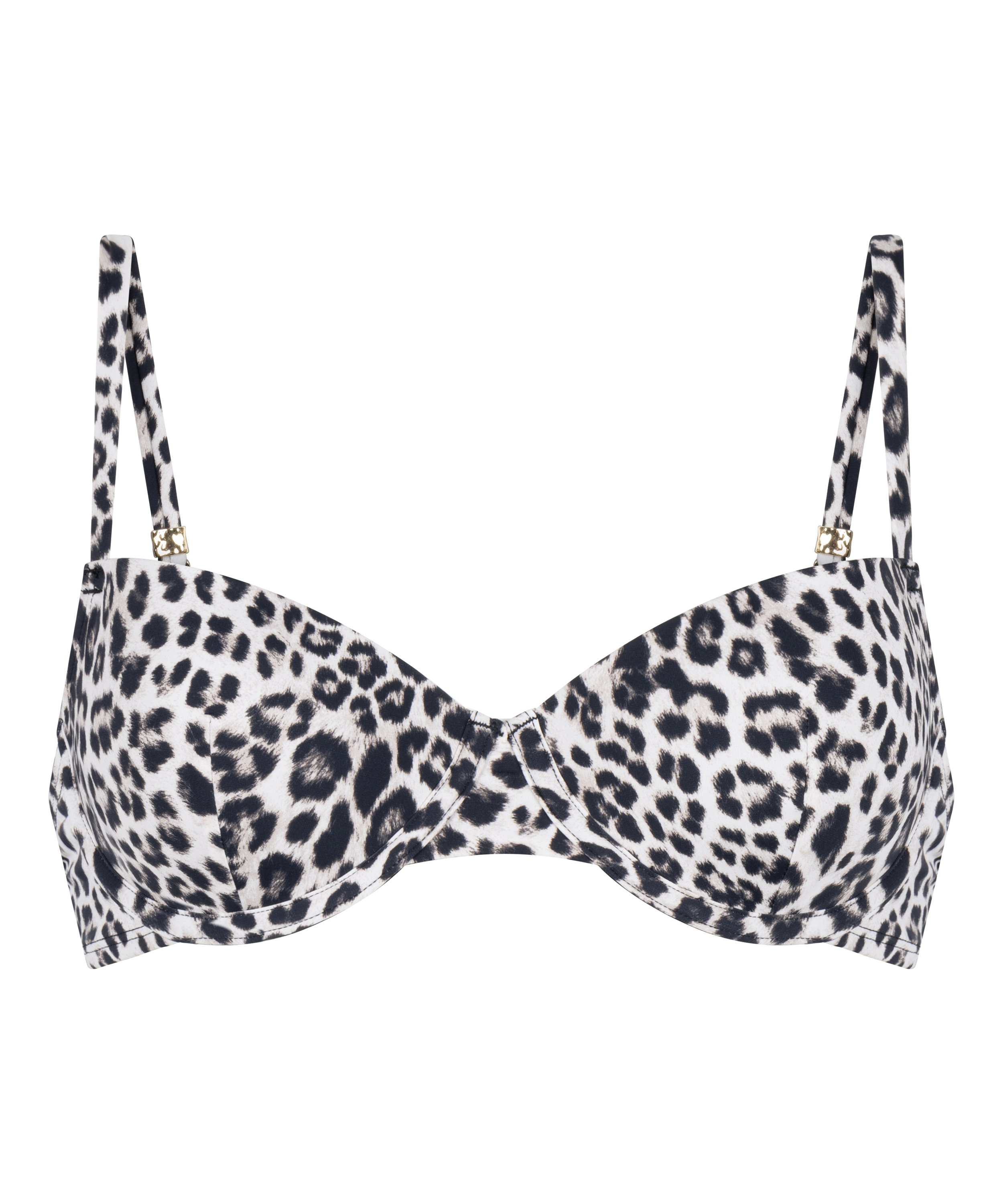Biustonosz Bikini z Fiszbinami i Wkładkami Leopard, Czarny, main