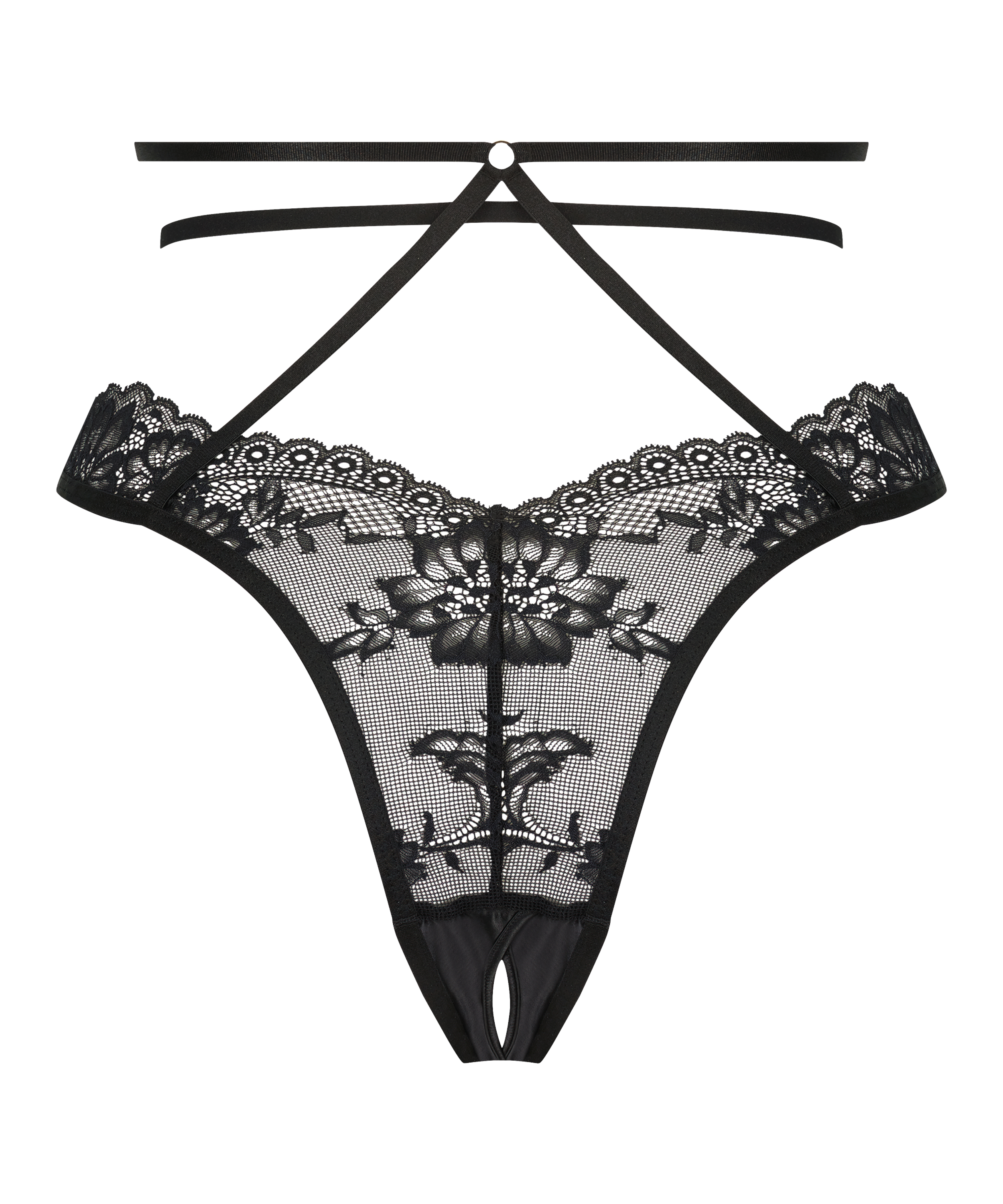 Wysoko wycięte brazyliany z odkrytym kroczem Roxanne, Czarny, main