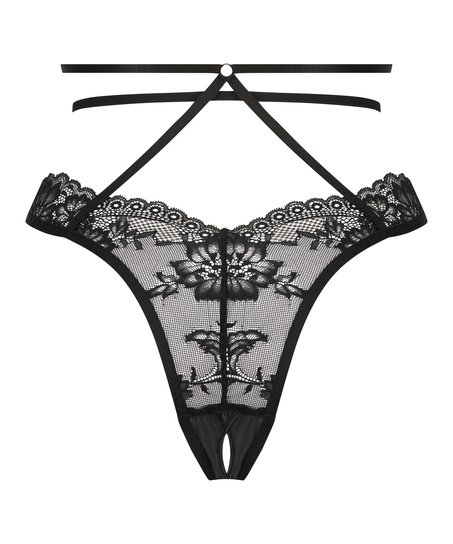 Wysoko wycięte brazyliany z odkrytym kroczem Roxanne, Czarny