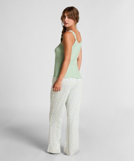 Top z Prążkowanej Dzianiny z Koronką, Zielony