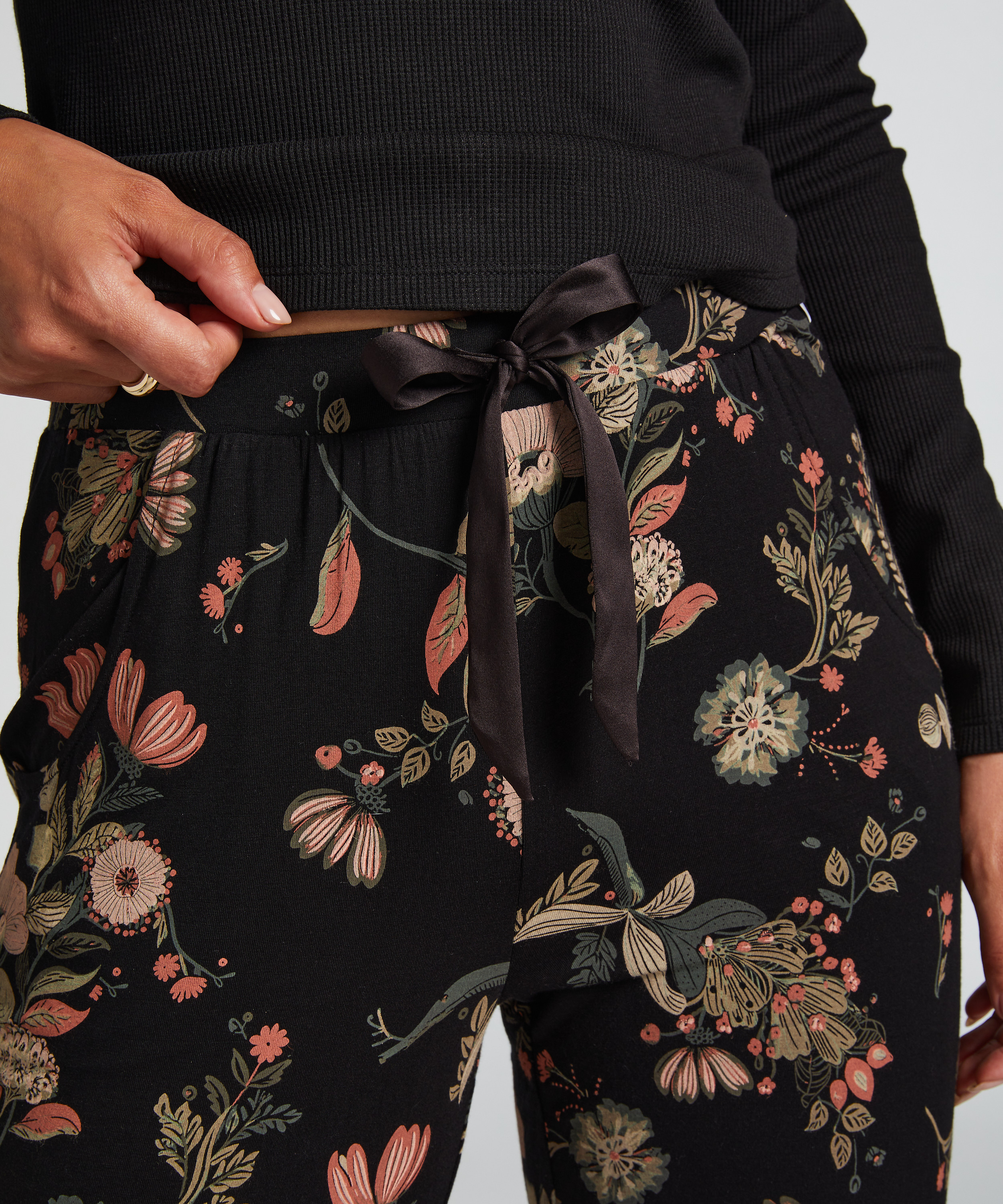 Spodnie piżamowe z dżerseju, Czarny, main