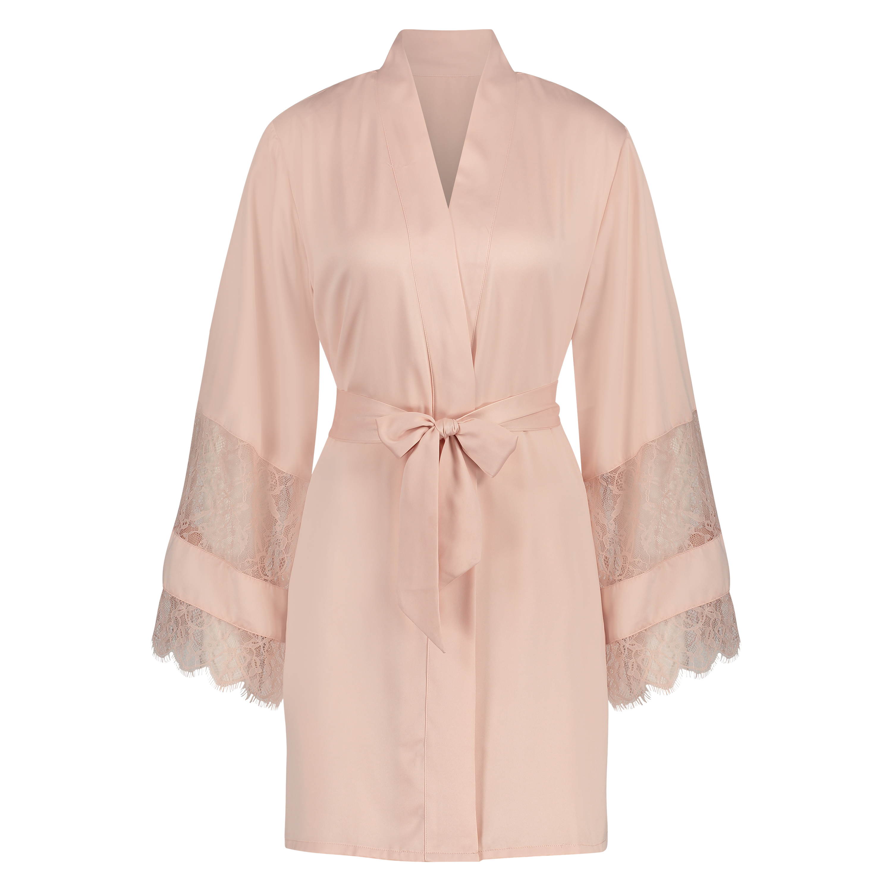 Satynowe kimono z koronką, R&oacute;żowy, main