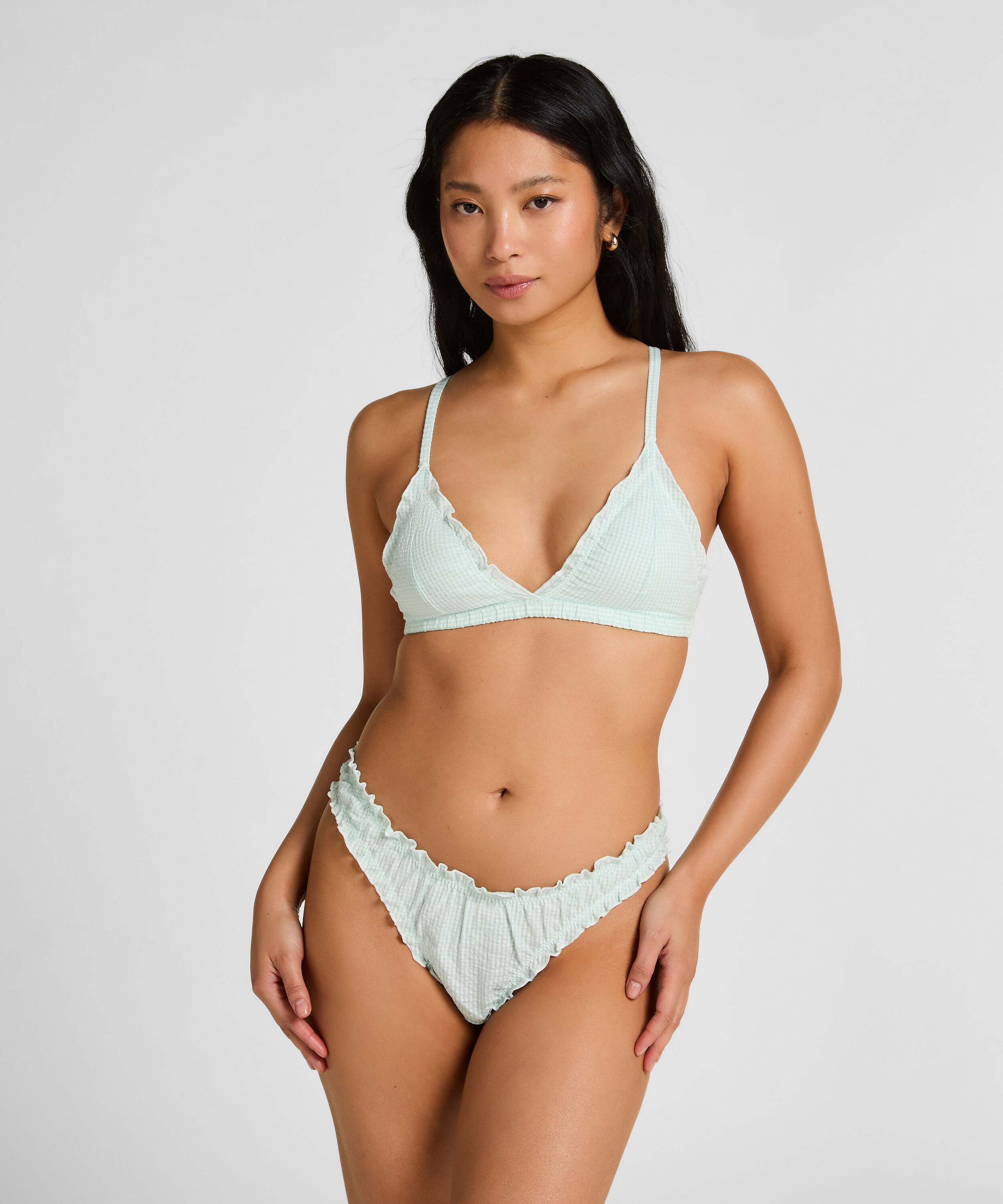 Mia Bralette - Tr&oacute;jkątny Biustonosz z Falbankami, Zielony