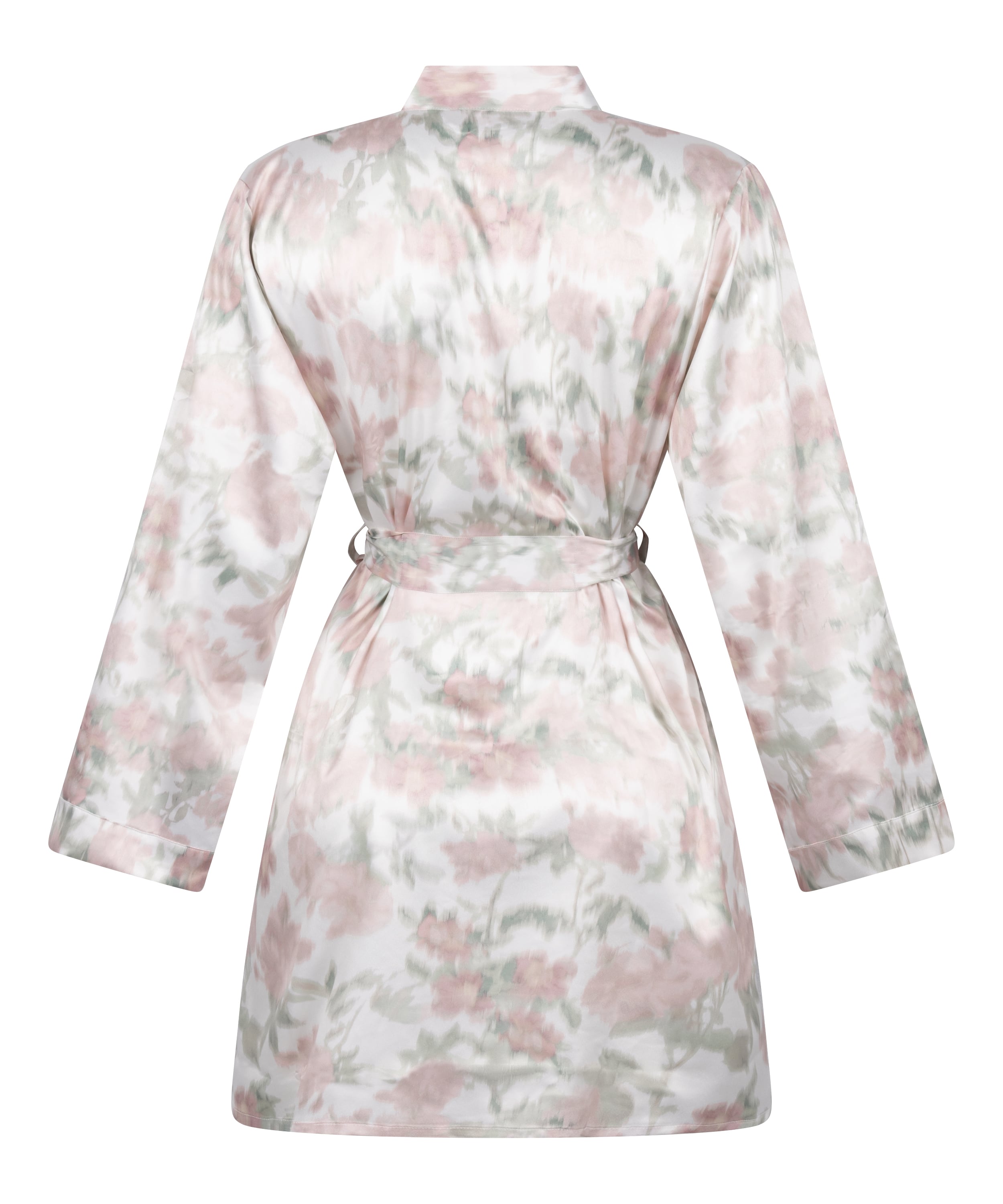 Satynowe Kimono w Kwiatowy Wz&oacute;r, Biały, main