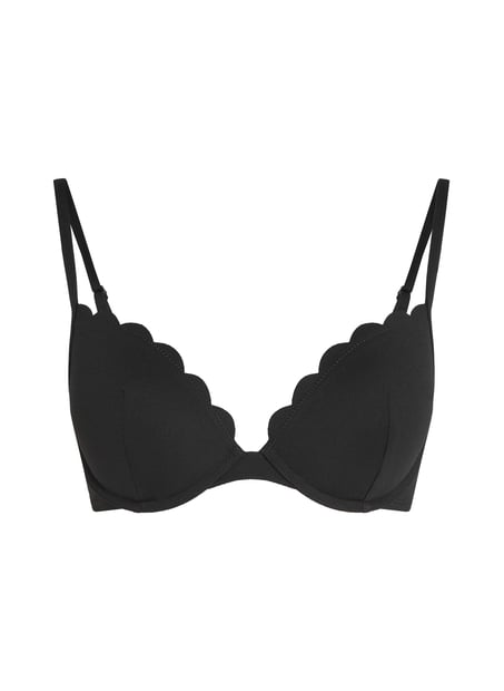 G&oacute;ra od bikini push-up z fiszbinami, z falowanym brzegiem, miseczki A &ndash; E, Czarny