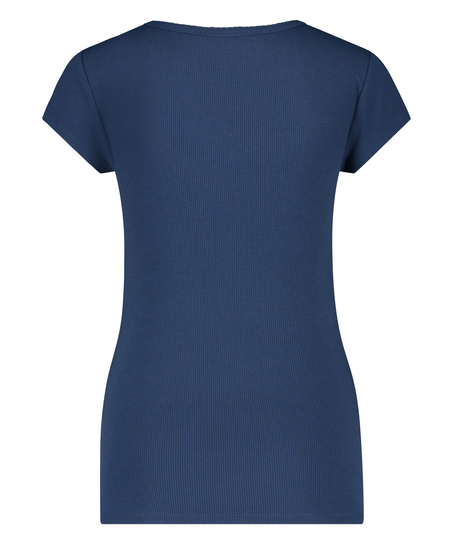 Top od piżamy z prążkowanego materiału z krótkimi rękawami., Niebieski