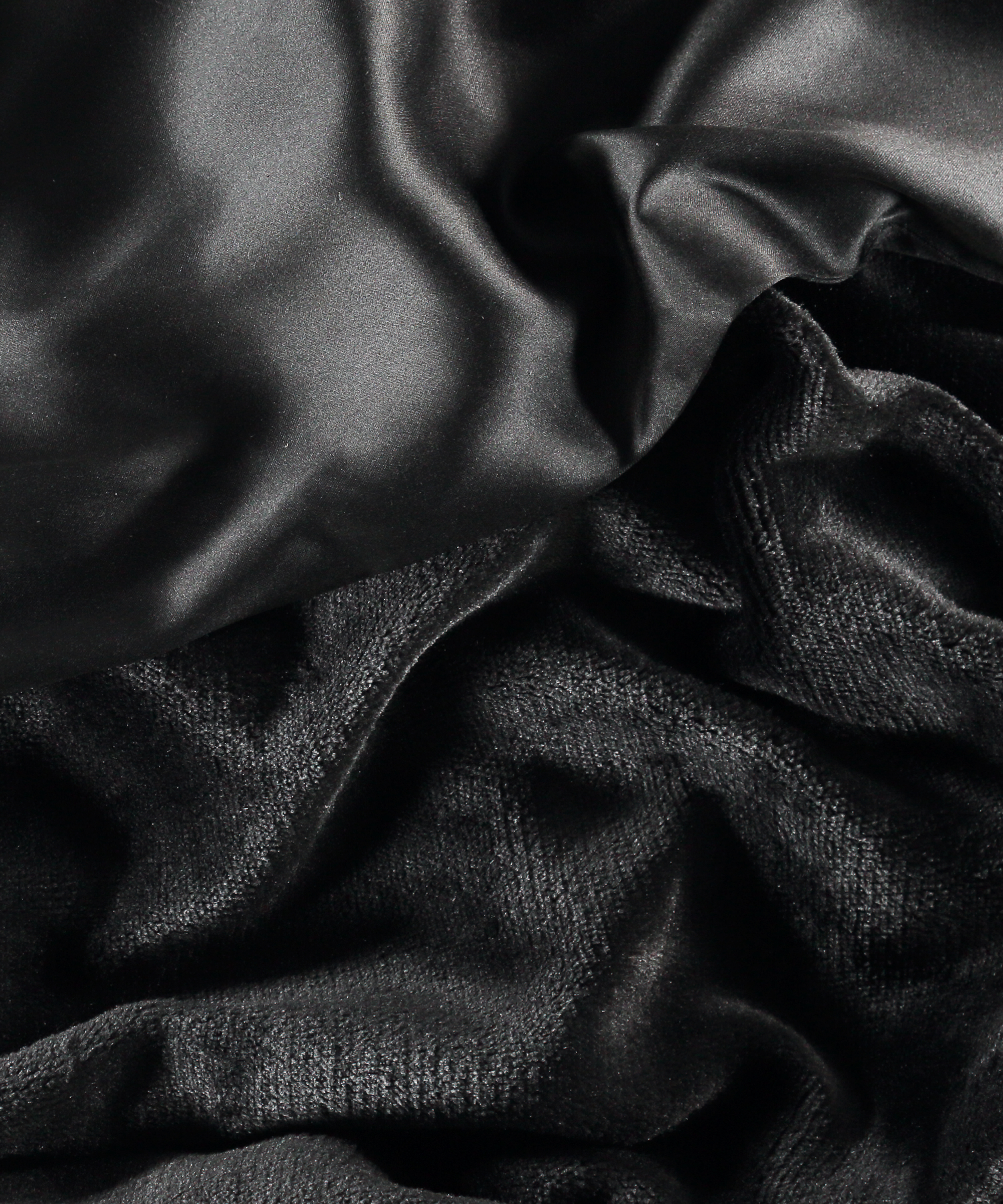 Satynowy szlafrok z polarem, Czarny, main