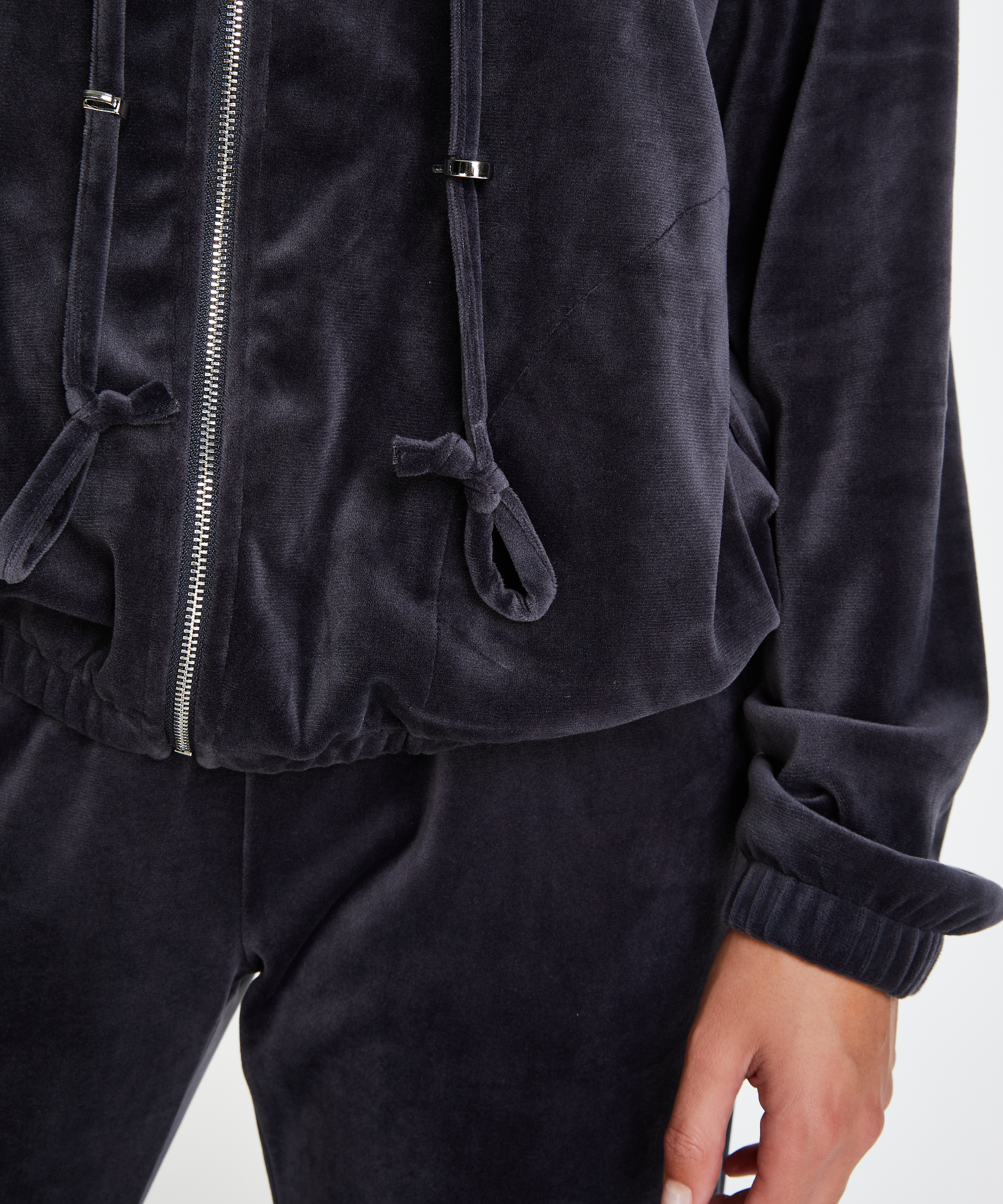 Velvet hoodie jacket, Szary, main