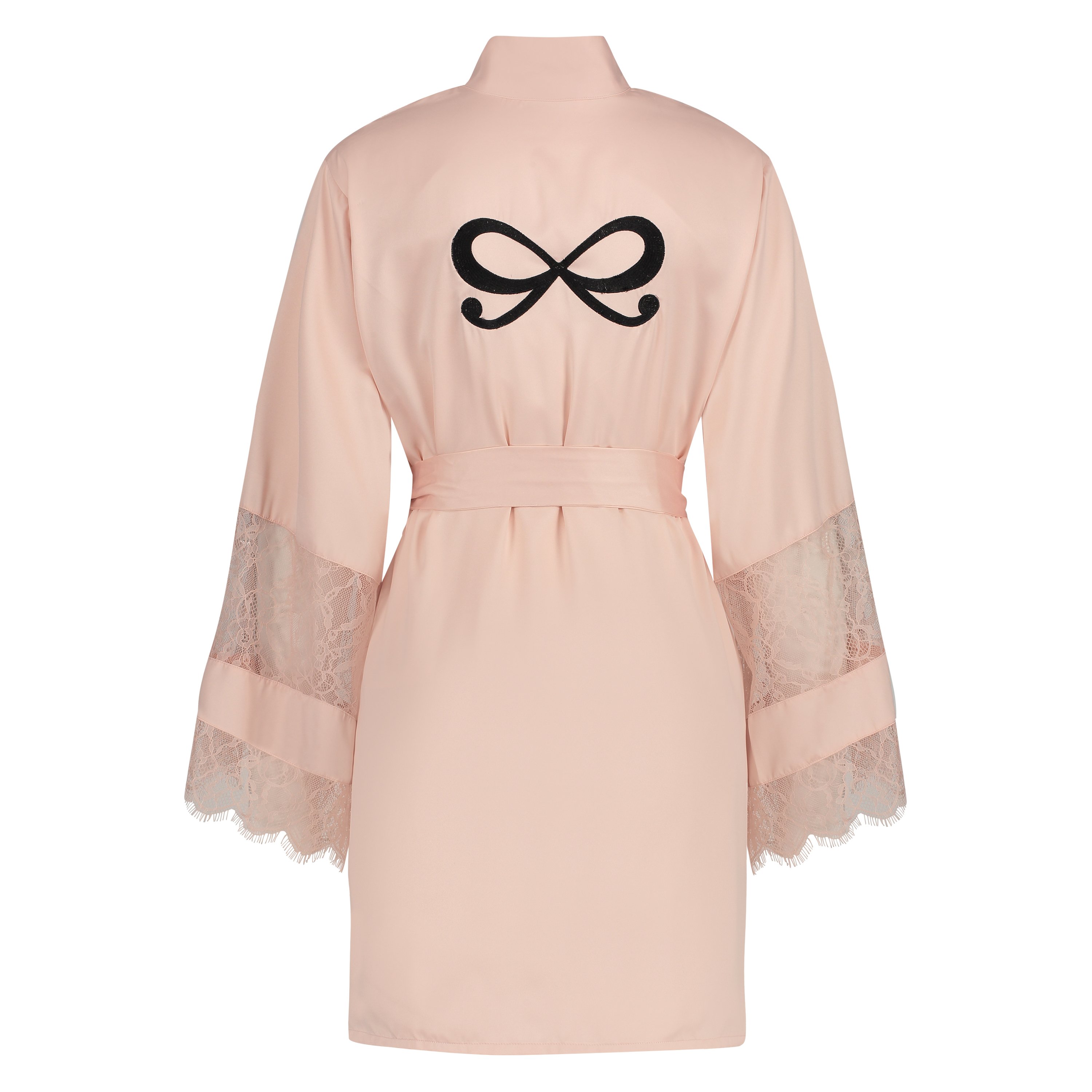 Satynowe kimono z koronką, R&oacute;żowy, main