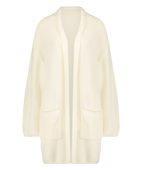 Długa kamizelka z puszystej dzianiny Premium, Biały