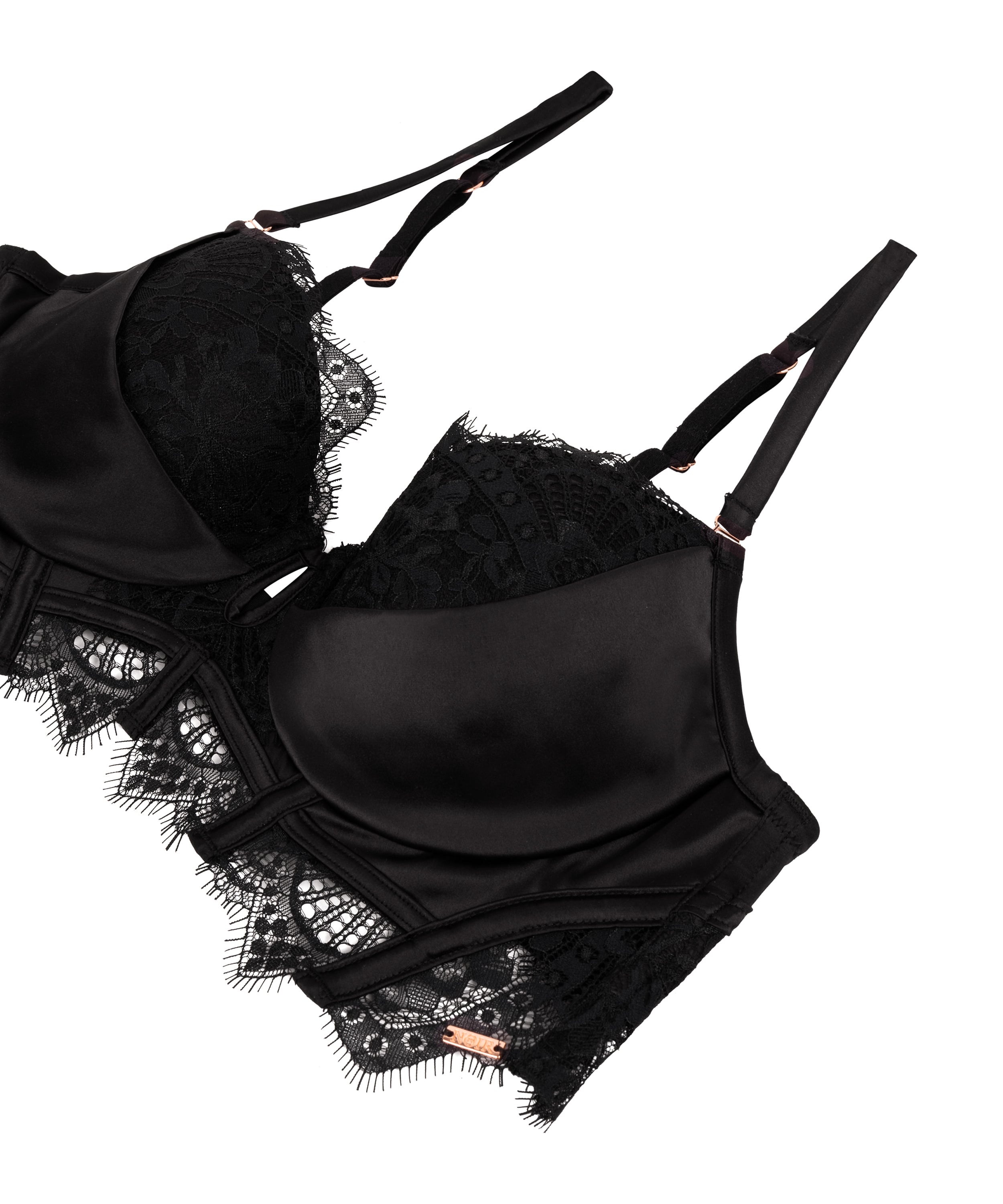Zoe Padded Longline Underwired Bra, Czarny, main