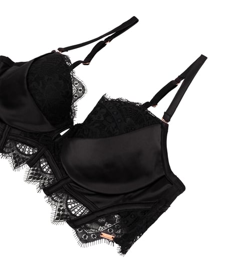 Zoe Padded Longline Underwired Bra, Czarny