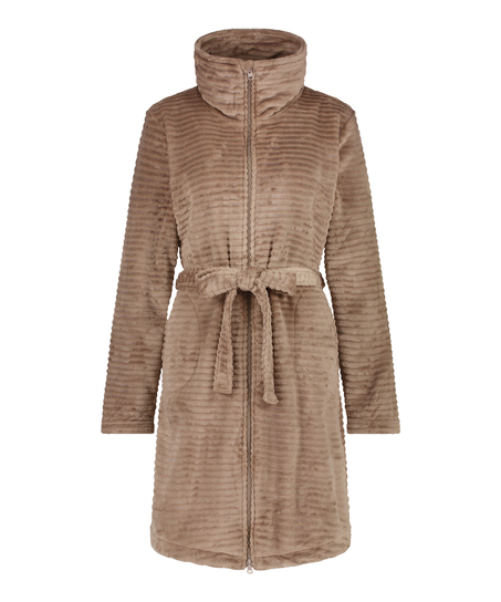 Szlafrok z polaru z zamkiem błyskawicznym, Szary