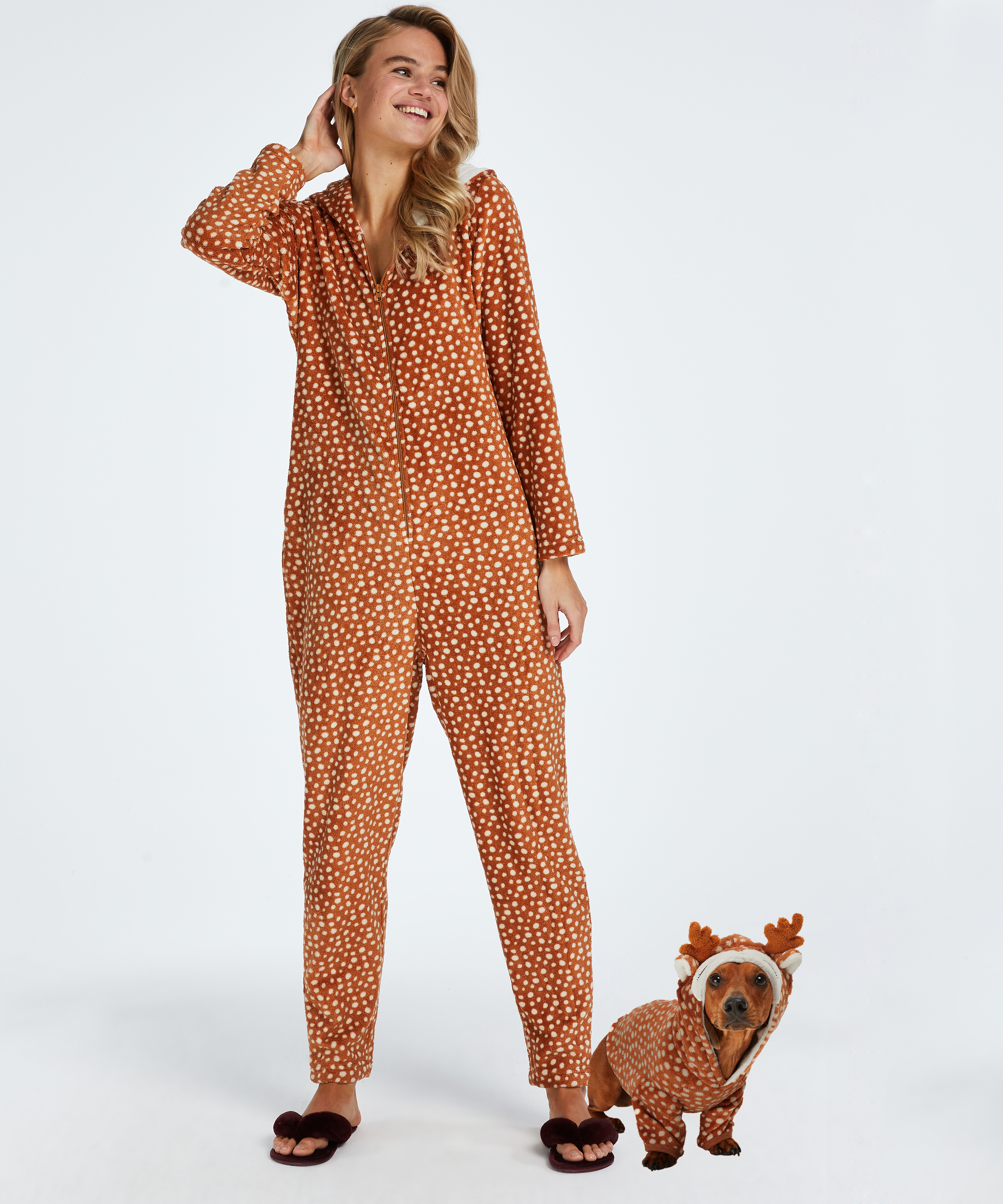 Reindeer Fleece Onesie, Brązowy, main