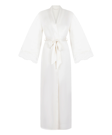 Długie satynowe kimono Valerie, Biały