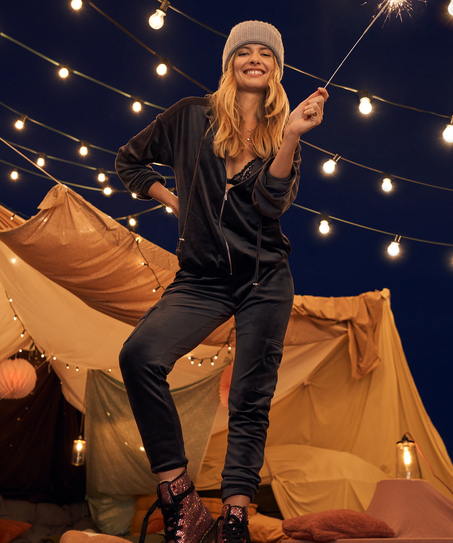 Aksamitne joggery Cargo, Szary