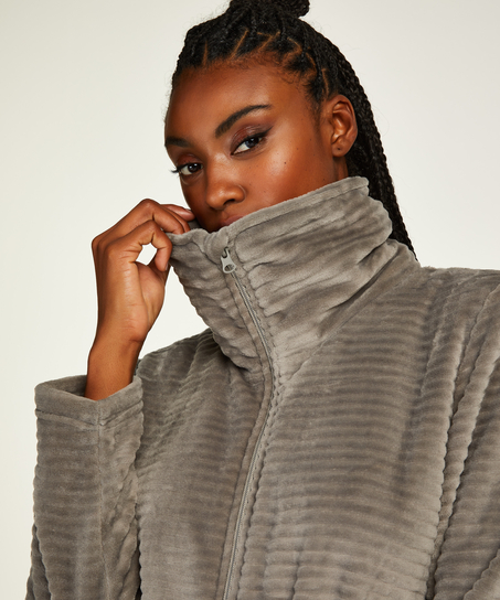 Szlafrok z polaru z zamkiem błyskawicznym, Szary