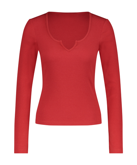 Top V-neck long sleeves, Czerwony