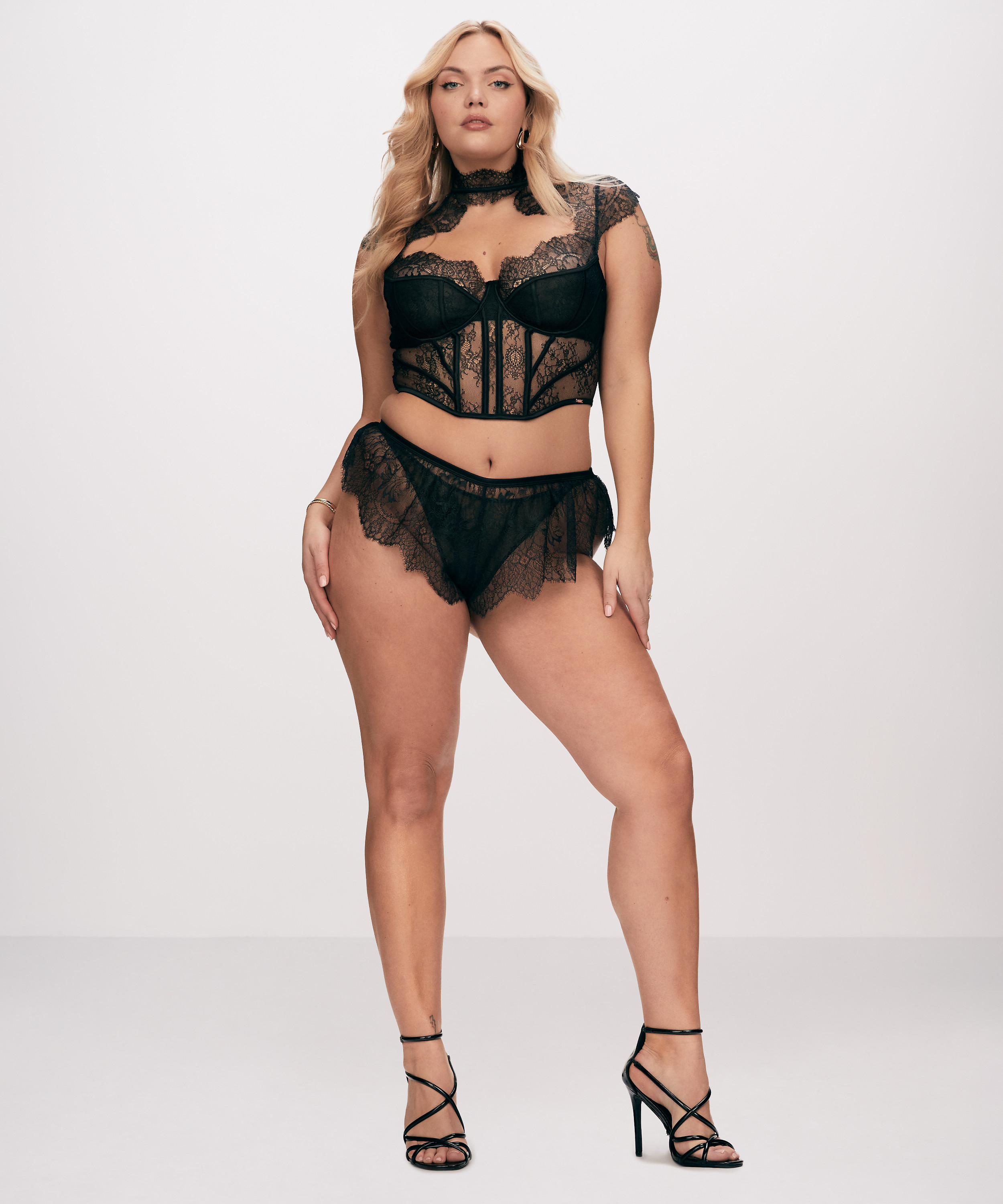 Top z fiszbinami Lace Camille, Czarny, main