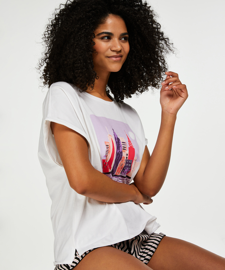 Short Sleep Pyjama Top, Biały