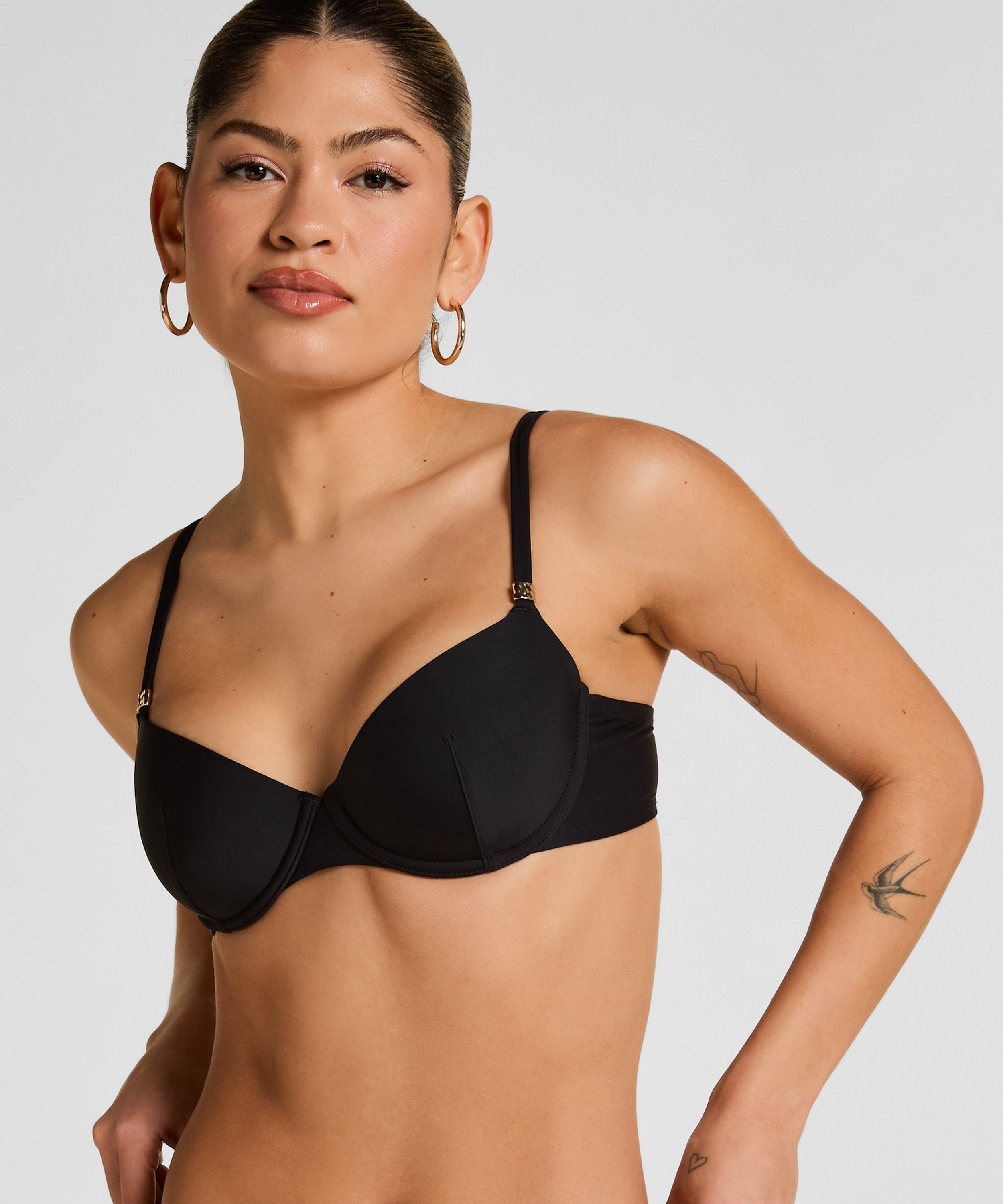 Luksusowy Biustonosz Bikini z Fiszbinami i Wkładkami, Czarny, main