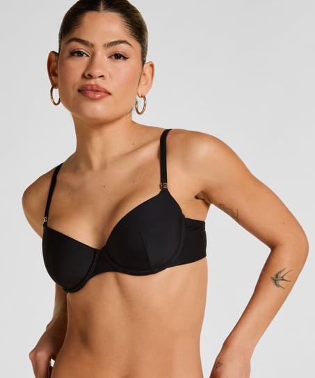 Luksusowy Biustonosz Bikini z Fiszbinami i Wkładkami, Czarny