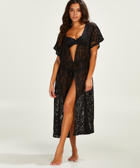 Tunika koronkowa długa, Czarny