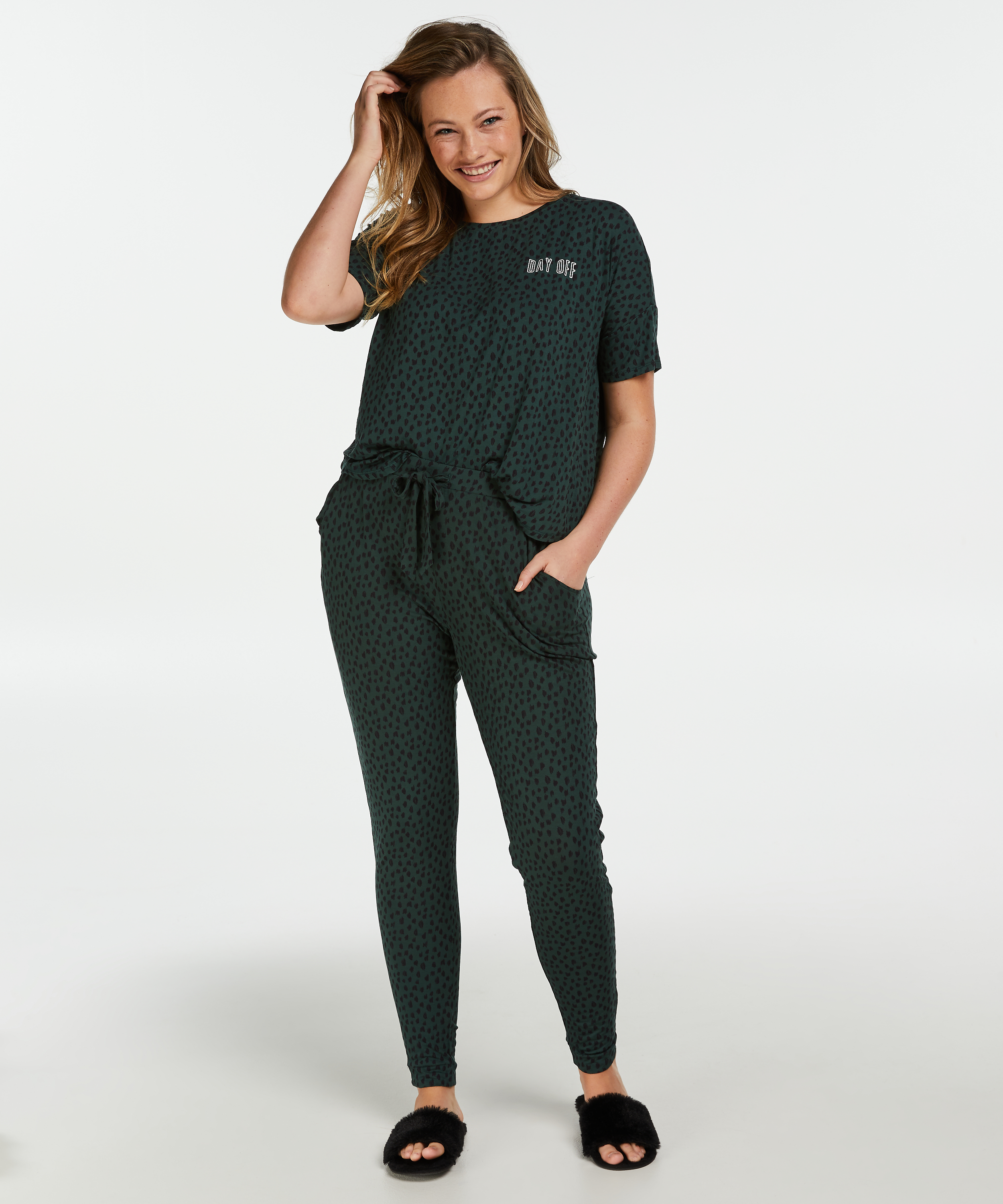 Loose-fitting Pajama Pants, Zielony, main