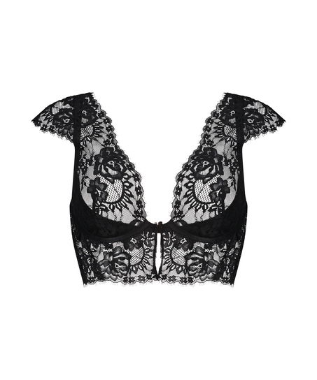 Nieusztywniany biustonosz z fiszbinami Longline Trixie, Czarny