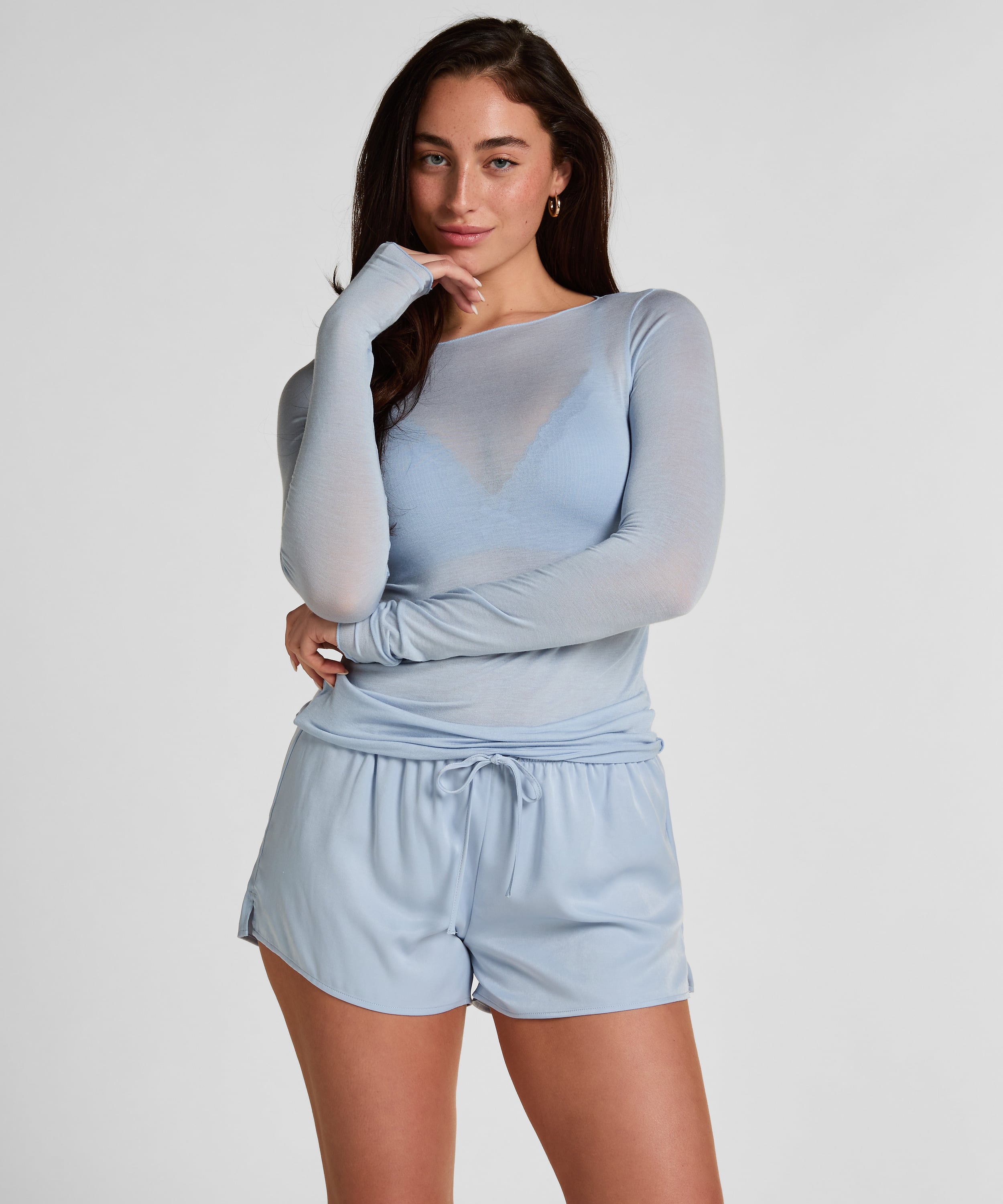 Satin Shorts Ayla, Niebieski, main