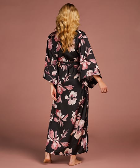 Satynowe kimono Bloom, Czarny