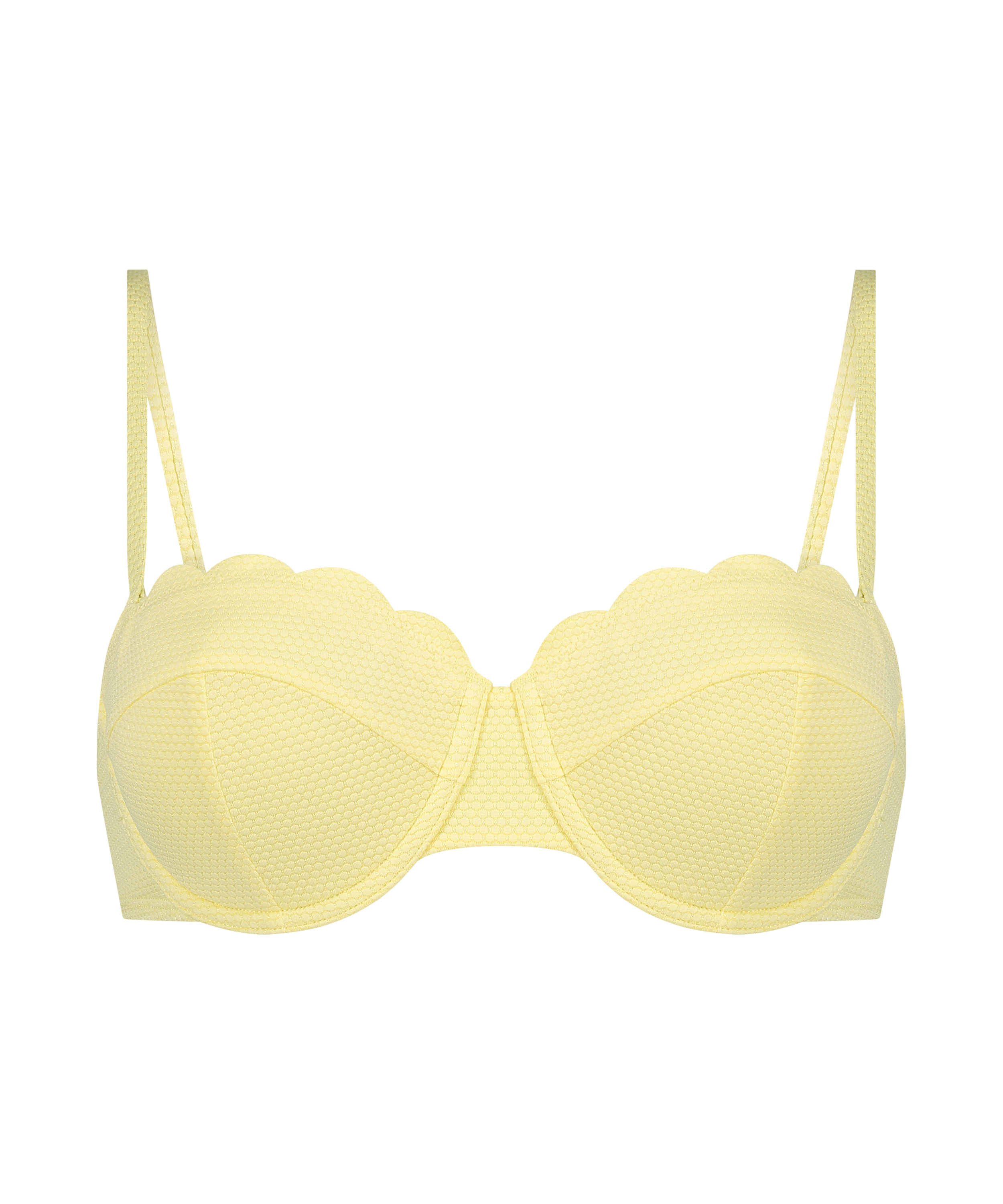 Usztywniona g&oacute;ra od bikini z fiszbinami i bez ramiączek Scallop miseczki E +, Ż&oacute;łty, main